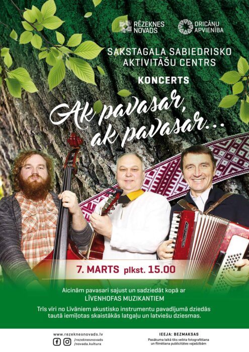 Koncerts "Ak, pavasar, ak, pavasar..." @ Sakstagola sabīdryskūs aktivitašu centrys