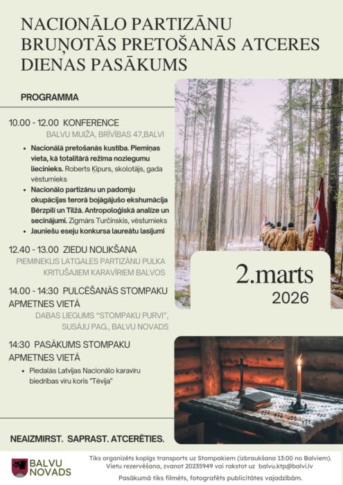 Nacionalūs partizanu bruņuotuos pretuošonuos atceris dīnys pasuokums @ Bolvu nūvods